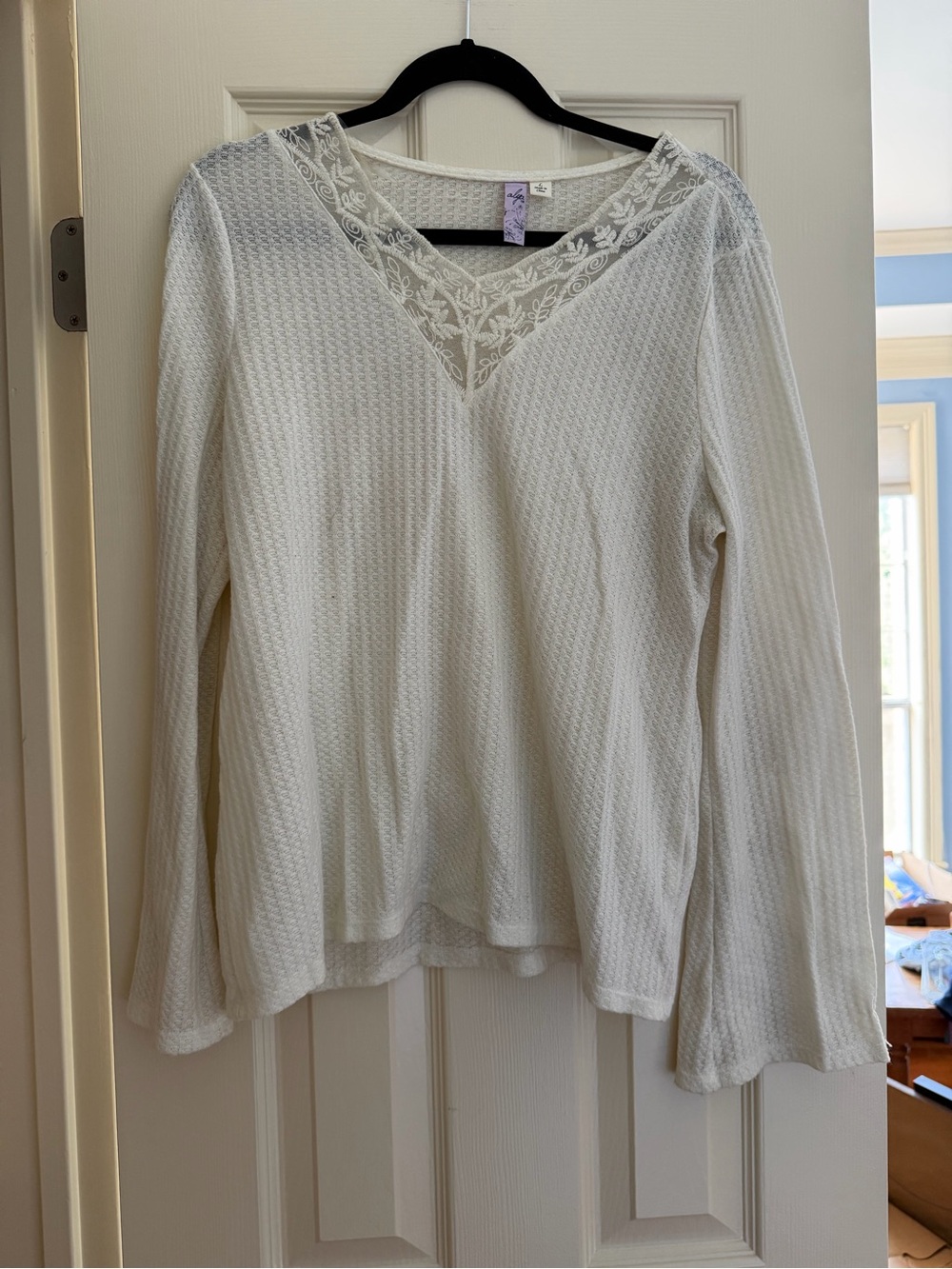 Francesca's Collections Ivory Lace V-Neck Long Sleeve Top